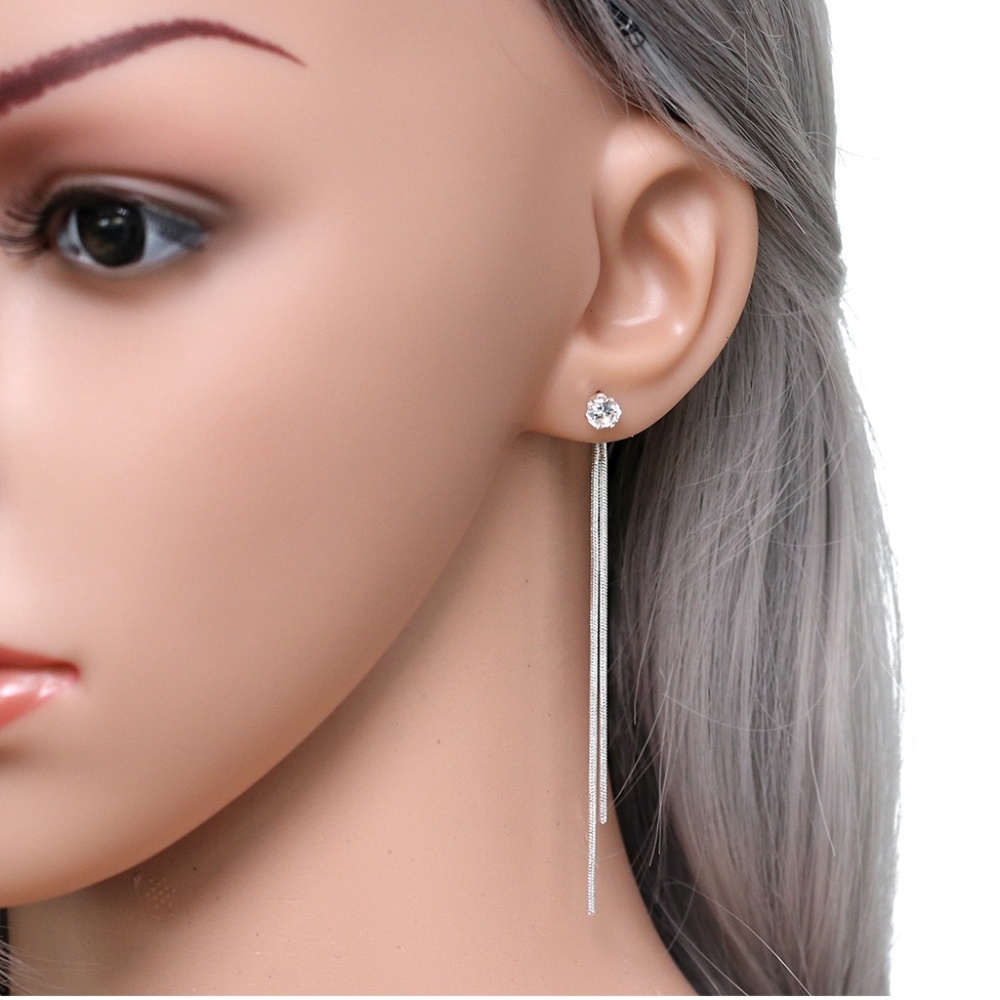 'Elise' Drop Silver Crystal Snake Chain Earrings - Picture 5 of 10